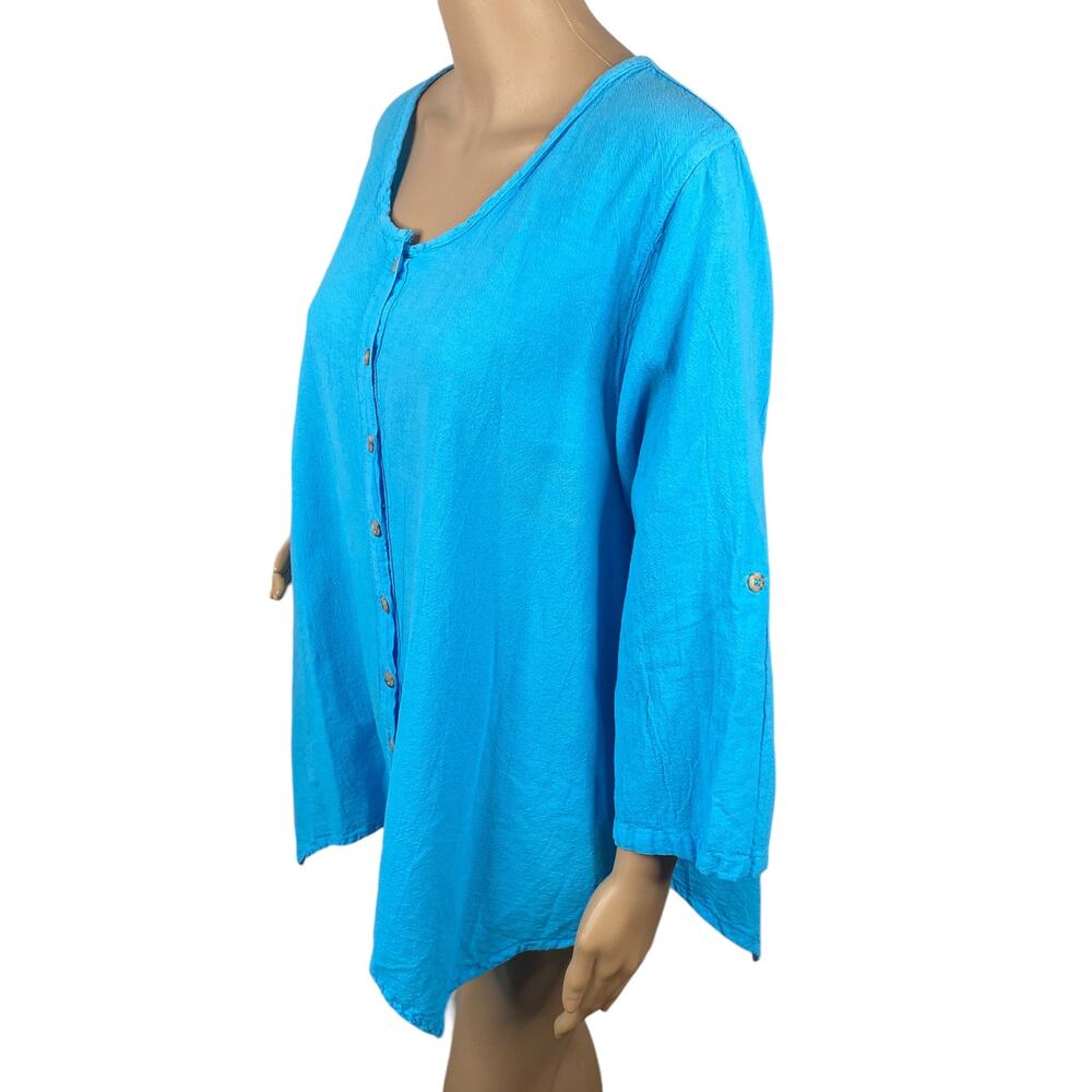 Casual Cottonseed Wear Blue Asymmetric Lagenlook Artsy Tunic Top Women's XL - Picture 2 of 5